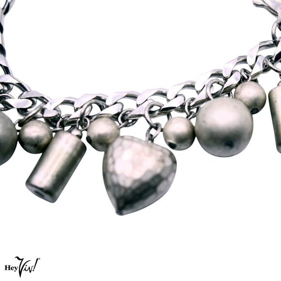 Vintage Charm Bracelet with Lots of Jingle Hearts and Balls 7.5" Long - Hey Viv - Picture 4 of 6